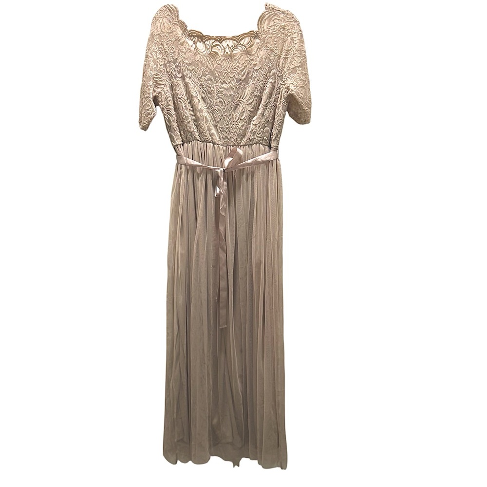 Candalite Evening Night Dress with Waist Tie in Sparkly Lace Light Taupe - Picture 2 of 7